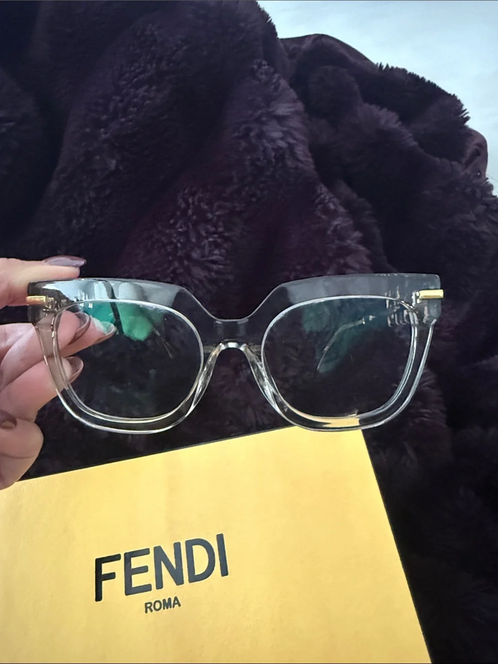 Fendi Fendigraphy FE50065I Optical frame transparent grey crystal w/ gold tones